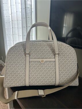 Michael Kors Cream/Beige MK Signature Duffel Bag